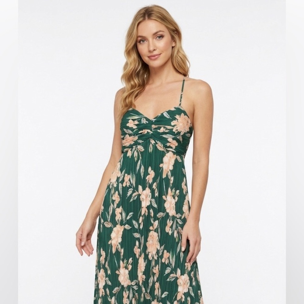 A new day green floral leather maxi dress size large new with tags